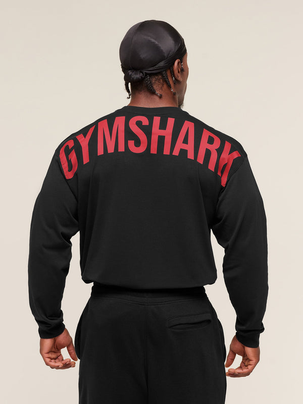 Gymshark Power Long Sleeve T-Shirt — Black/Conditioning Red