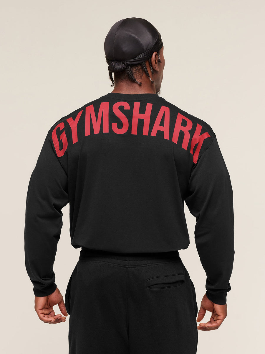 Gymshark Power Long Sleeve T-Shirt — Black/Conditioning Red — 1