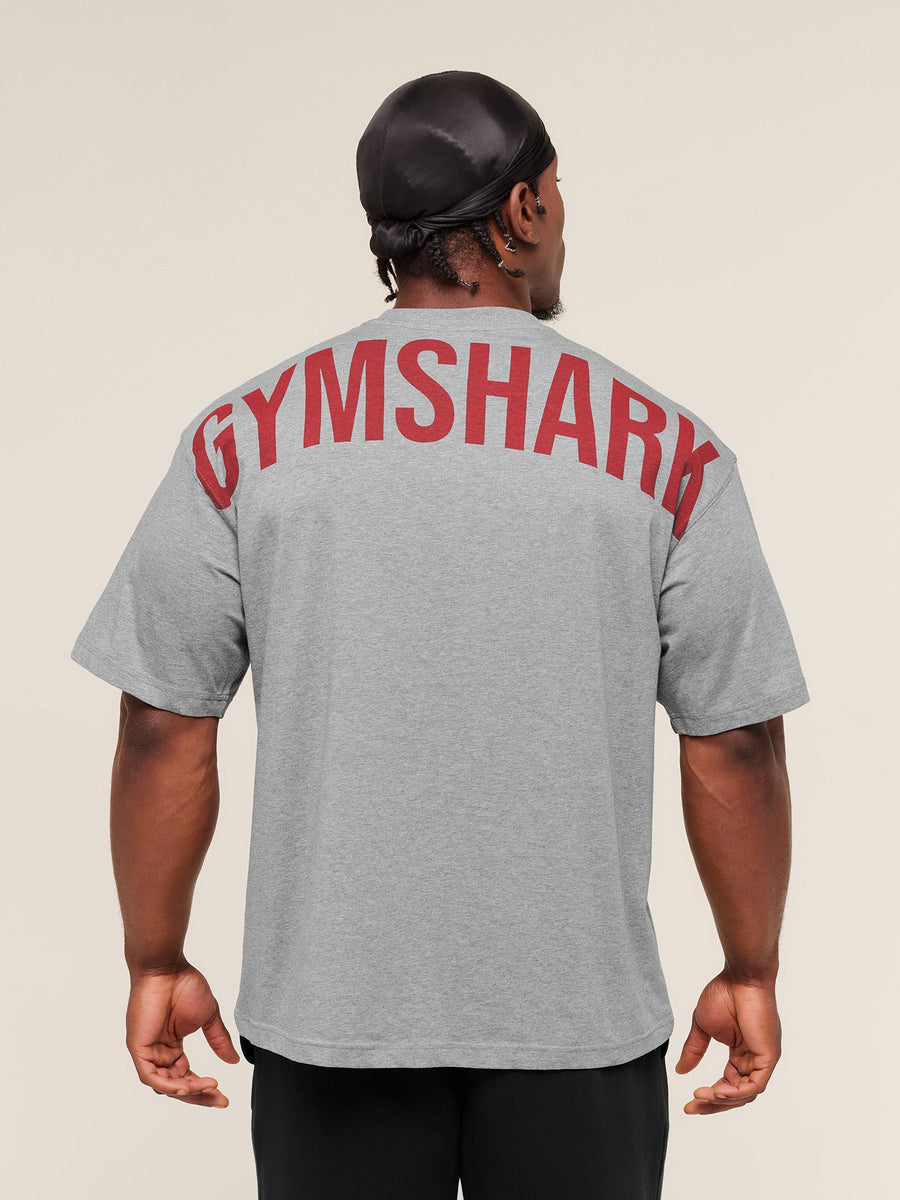 Gymshark Power T-Shirt — Charcoal Core Marl/Sets Red — 3