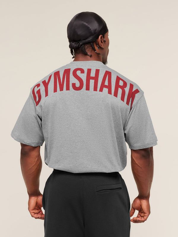 Gymshark Power T-Shirt — Charcoal Core Marl/Sets Red