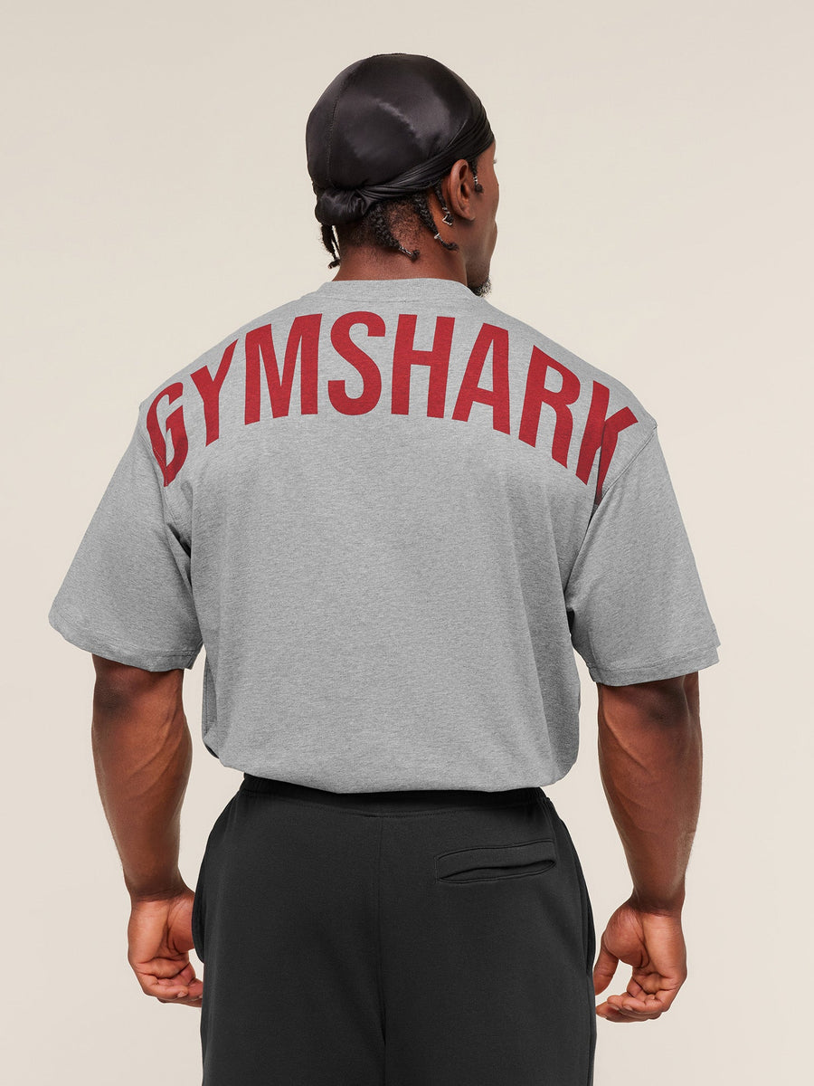 Gymshark Power T-Shirt — Charcoal Core Marl/Sets Red — 1