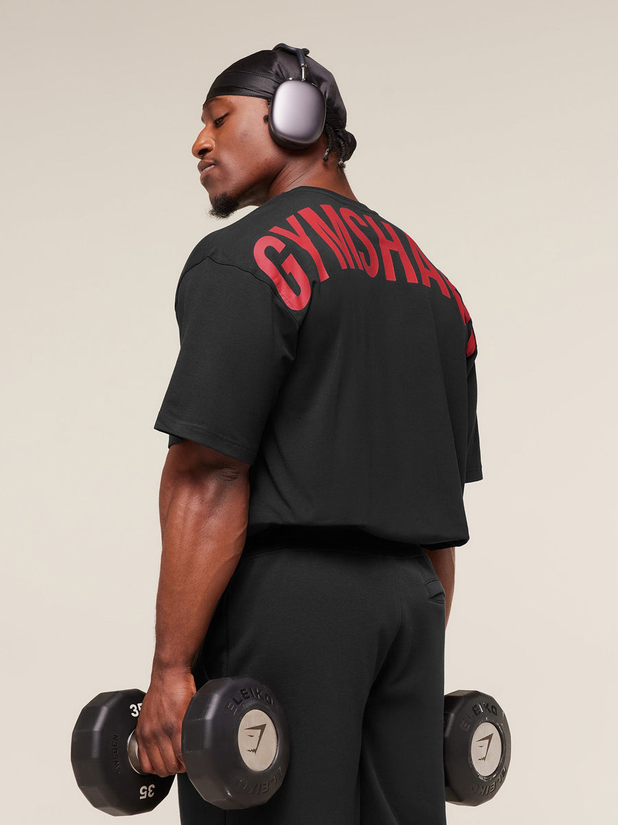 Gymshark Power T-Shirt — Black/Conditioning Red — 1