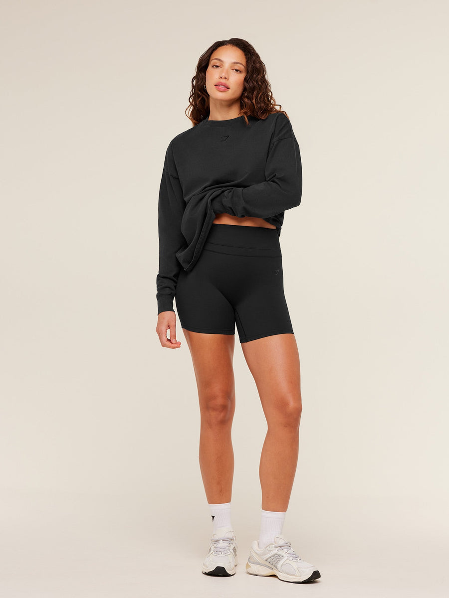 Gymshark Power Washed Long Sleeve Top — Black/Acid Wash — 6
