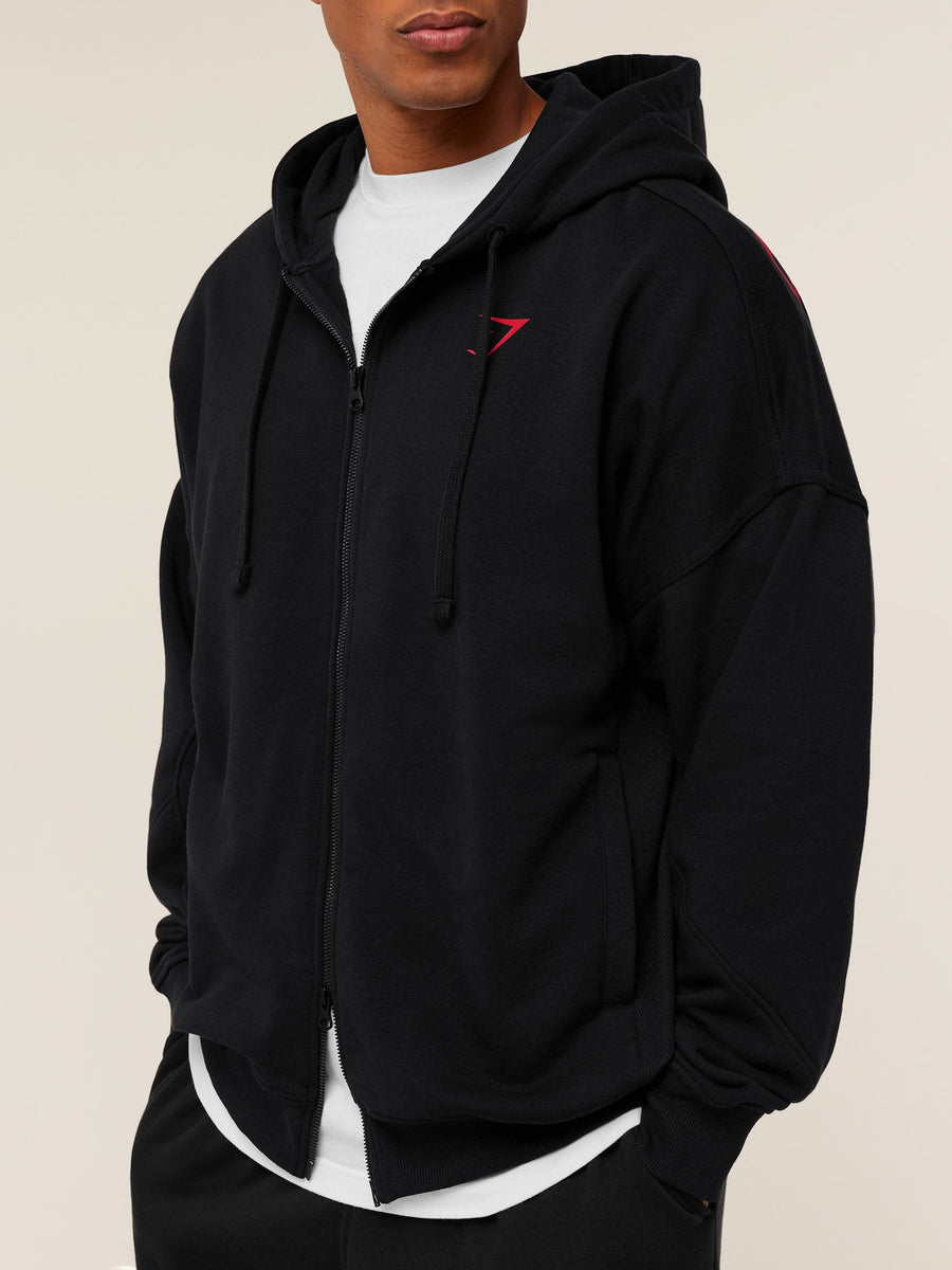 Gymshark Power Zip Up Hoodie — Black/Conditioning Red — 6