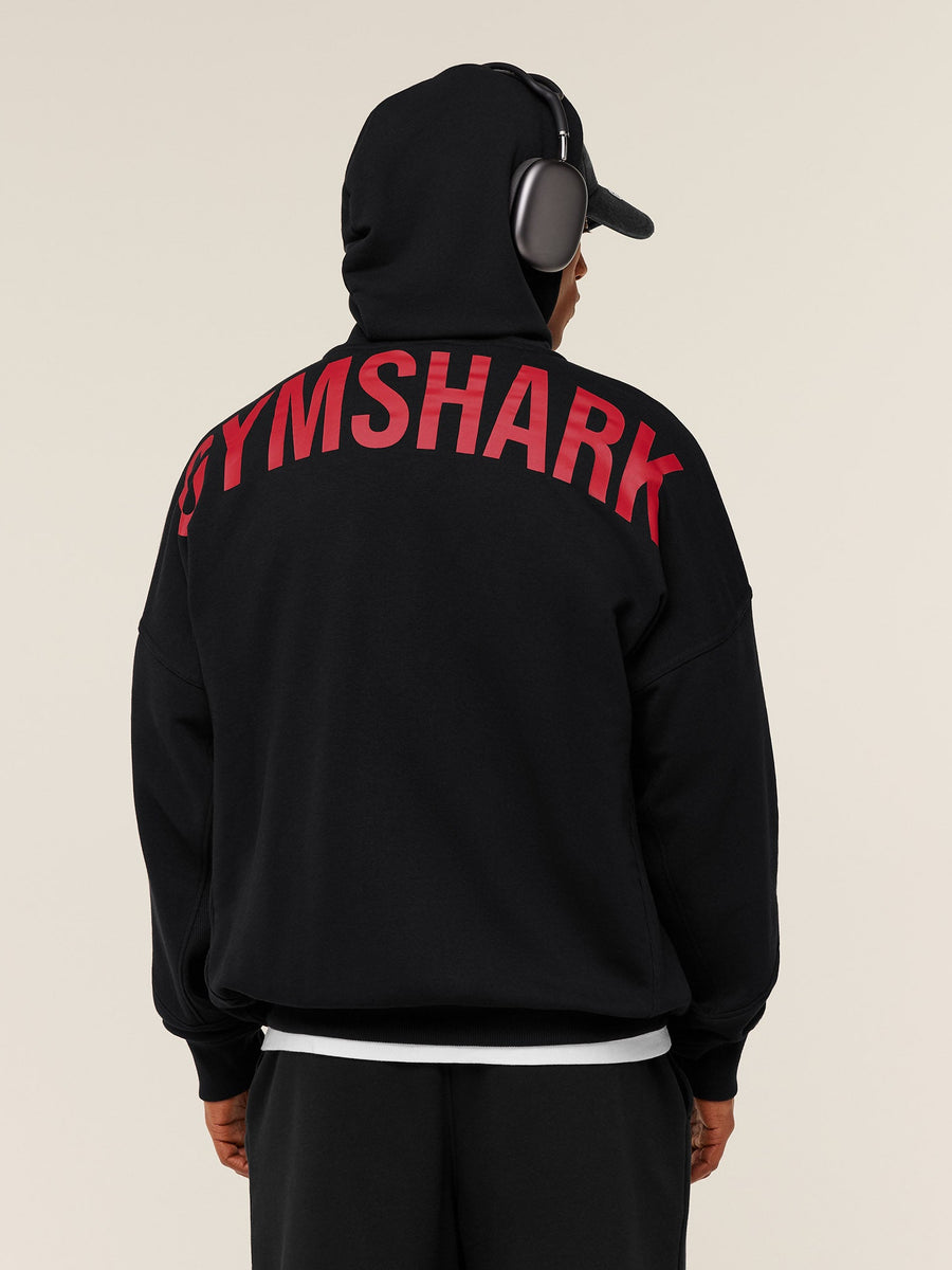Gymshark Power Zip Up Hoodie — Black/Conditioning Red — 1