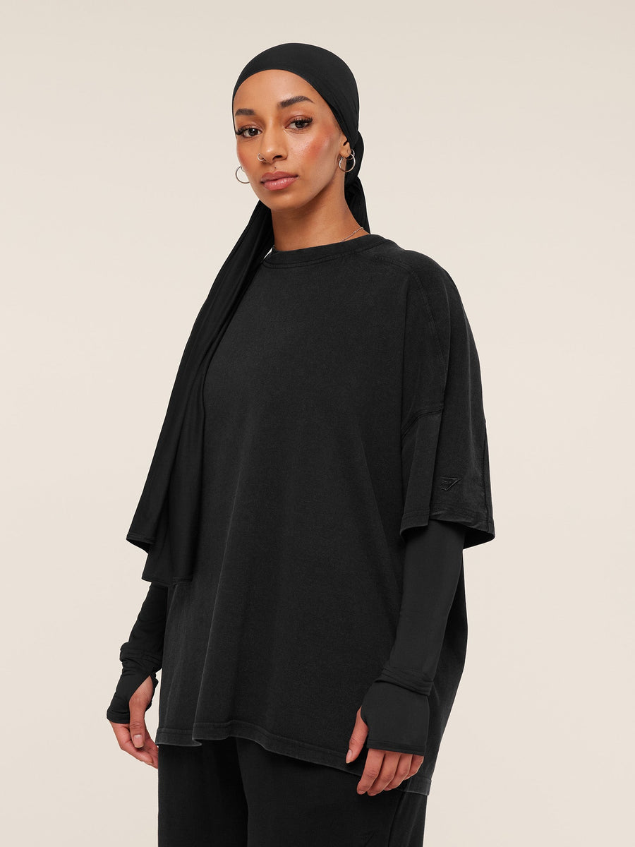 Gymshark Pump Cover Structured Fleece Top — Black/Wash — 3