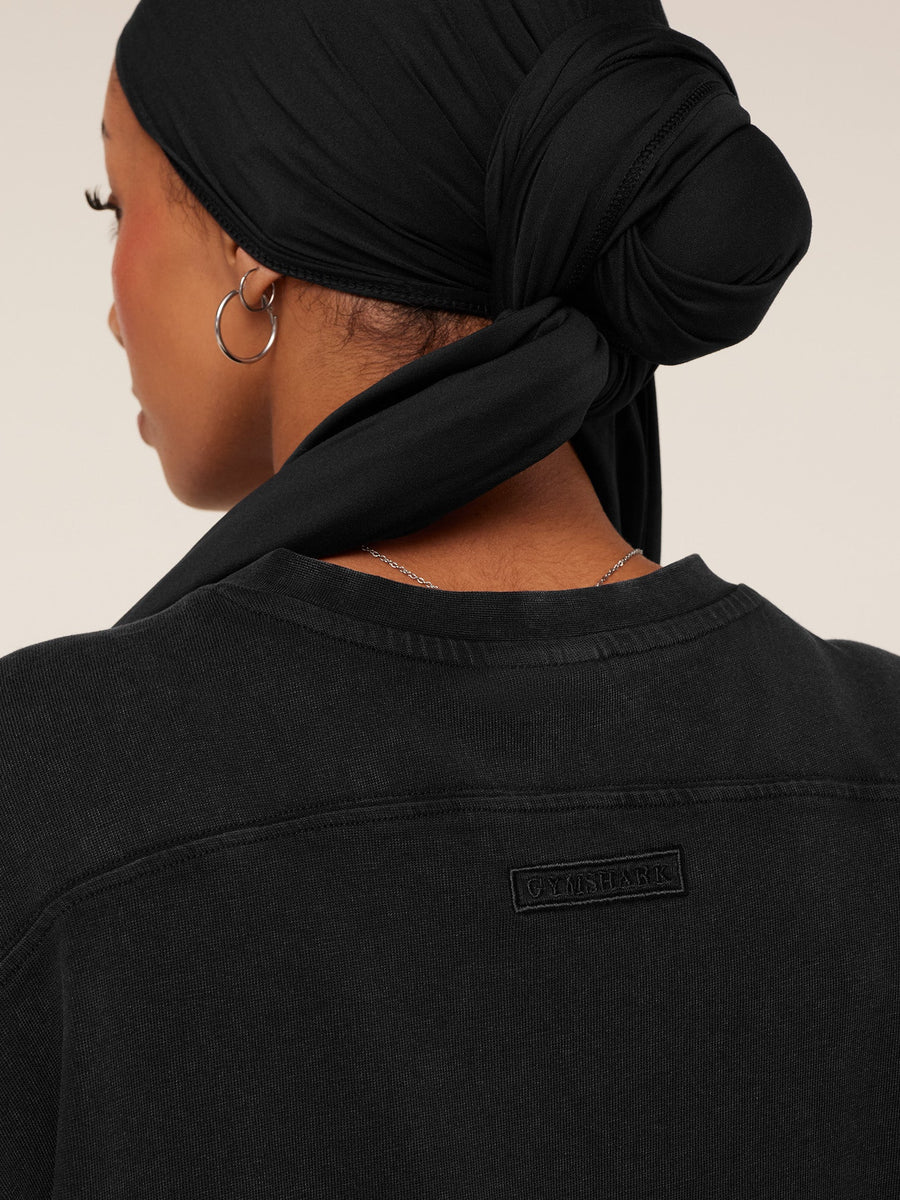 Gymshark Pump Cover Structured Fleece Top — Black/Wash — 8