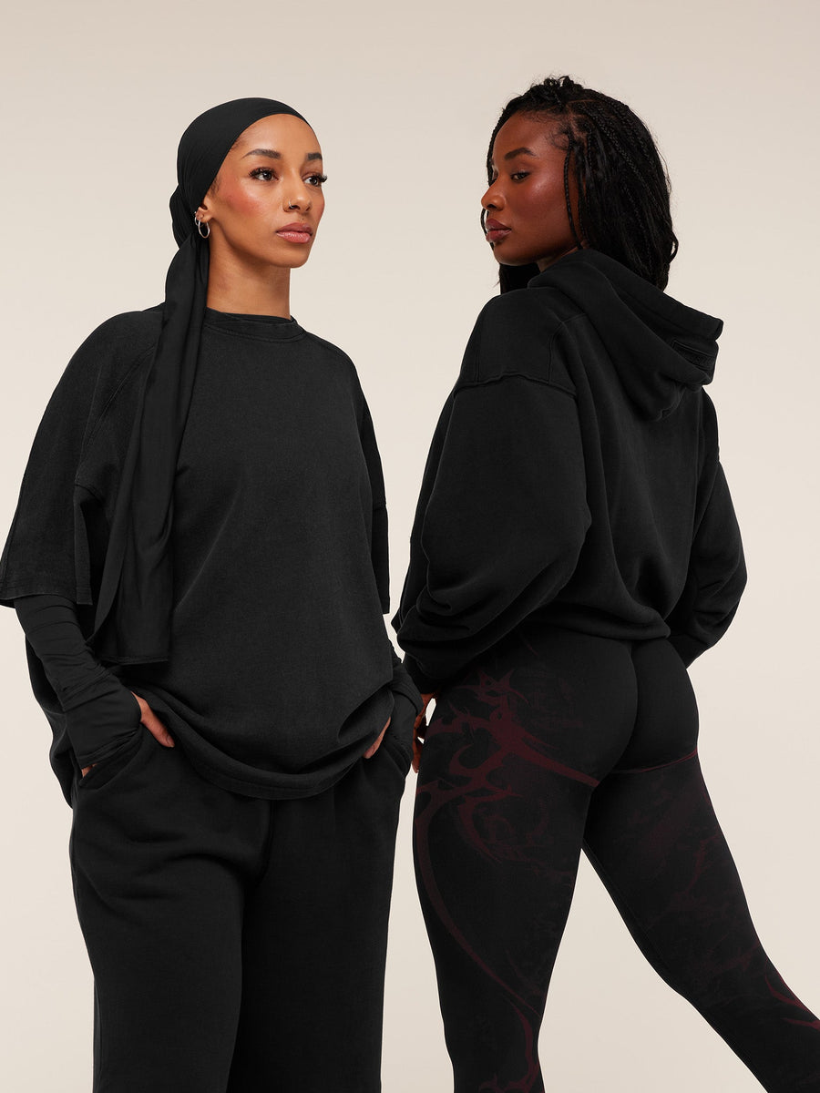 Gymshark Pump Cover Structured Fleece Top — Black/Wash — 4