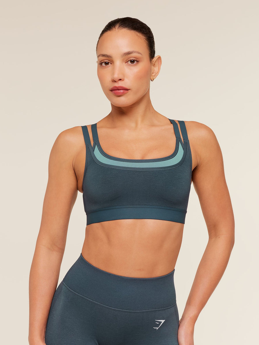 Gymshark Relay Seamless Medium Support Sports Bra — Stealth Blue/Storm Blue — 1