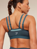 Gymshark Relay Seamless Medium Support Sports Bra — Stealth Blue/Storm Blue — 8