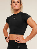 Gymshark Relay Seamless Short Sleeve Crop Top — Black — 6