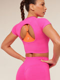 Gymshark Relay Seamless Short Sleeve Crop Top — Electric Pink/Super-Set Pink — 8