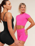 Gymshark Relay Seamless Short Sleeve Crop Top — Electric Pink/Super-Set Pink — 6