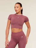 Gymshark Relay Seamless Short Sleeve Crop Top — Reset Pink/Light Pink — 1