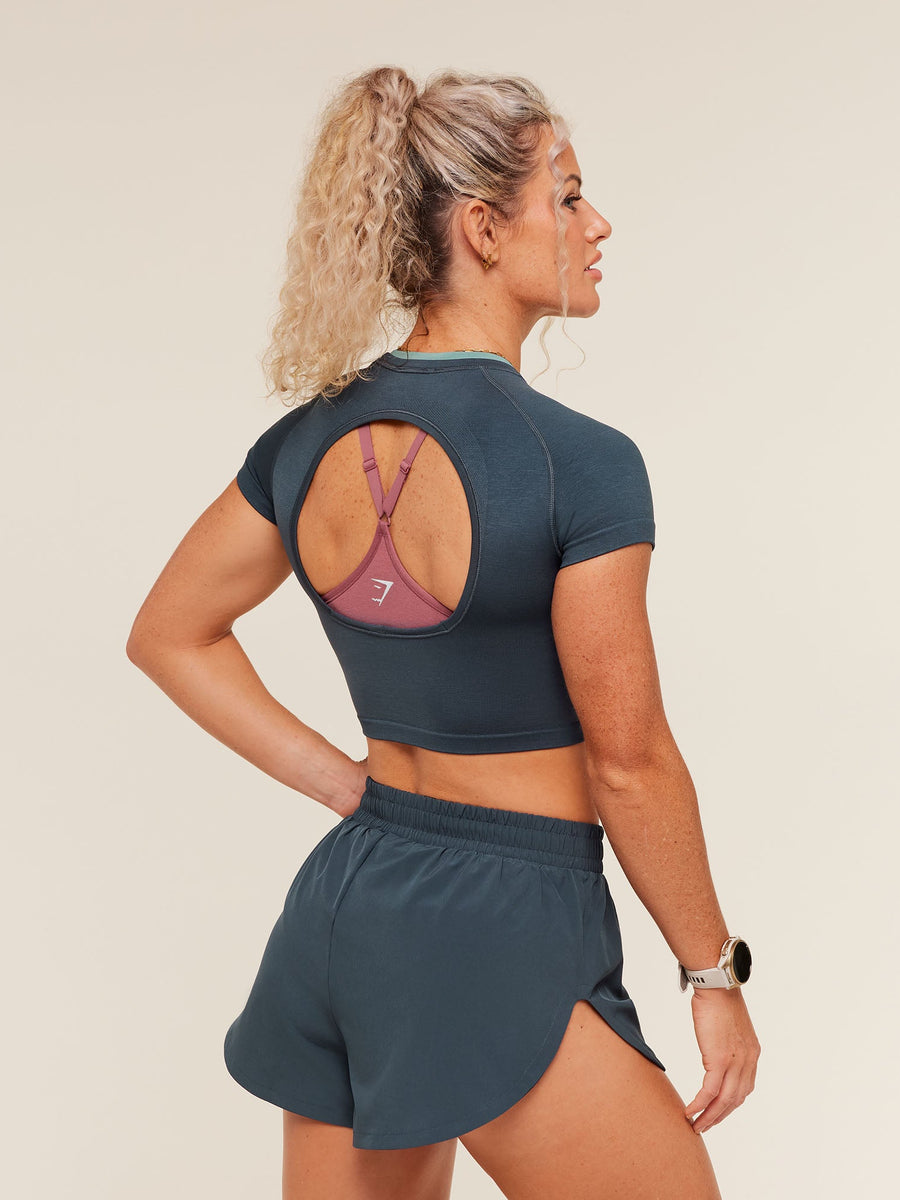 Gymshark Relay Seamless Short Sleeve Crop Top — Stealth Blue/Storm Blue — 2