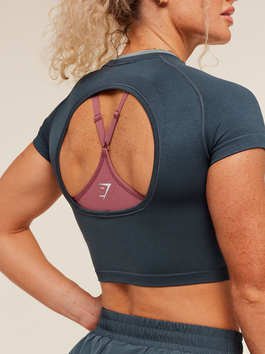 Gymshark Relay Seamless Short Sleeve Crop Top — Stealth Blue/Storm Blue — 5