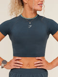 Gymshark Relay Seamless Short Sleeve Crop Top — Stealth Blue/Storm Blue — 7