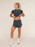 Gymshark Relay Seamless Short Sleeve Crop Top — Stealth Blue/Storm Blue — 8