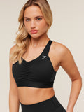 Gymshark High Support Ruched Sports Bra — Black — 6