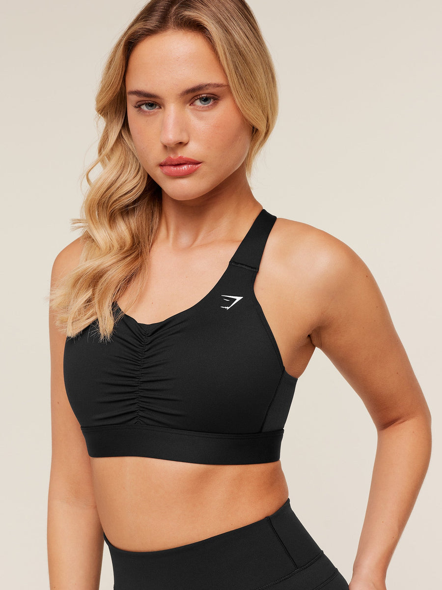Gymshark High Support Ruched Sports Bra — Black — 6