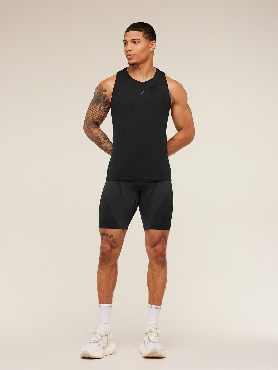 Gymshark Seamless Running Half Tight — Black/Grey — 8