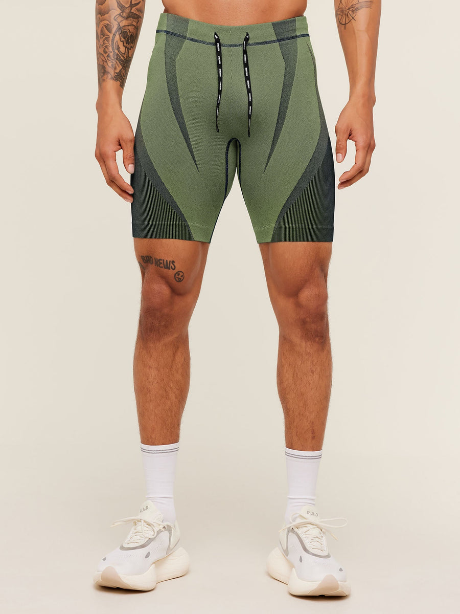 Gymshark Seamless Running Half Tight — Stealth Blue /  Sorbet Yellow — 1