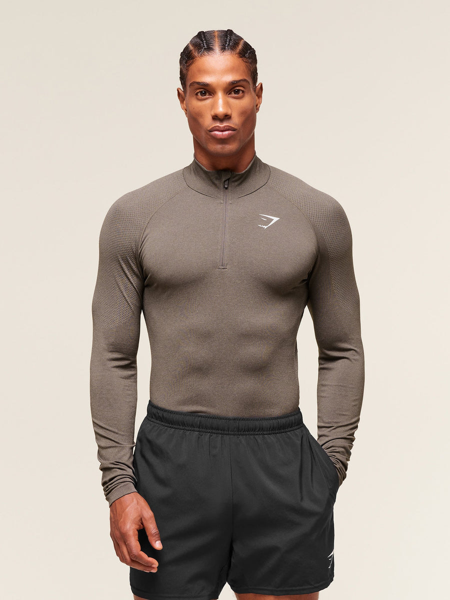 Gymshark Vital 1/4 Zip — Camo Brown/Linen Brown — 1