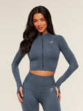 Gymshark Vital Seamless Midi Zip 2.0 Pullover — GS Stealth Blue/ Marl — 1