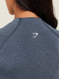 Gymshark Vital Seamless Midi Zip 2.0 Pullover — GS Stealth Blue/ Marl — 6