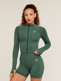 Gymshark Vital Seamless Midi Zip 2.0 Pullover — Obsidian Green Marl — 1