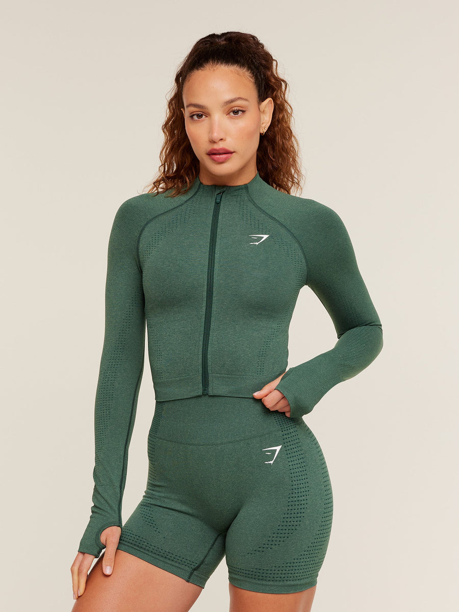 Gymshark Vital Seamless Midi Zip 2.0 Pullover — Obsidian Green Marl — 1
