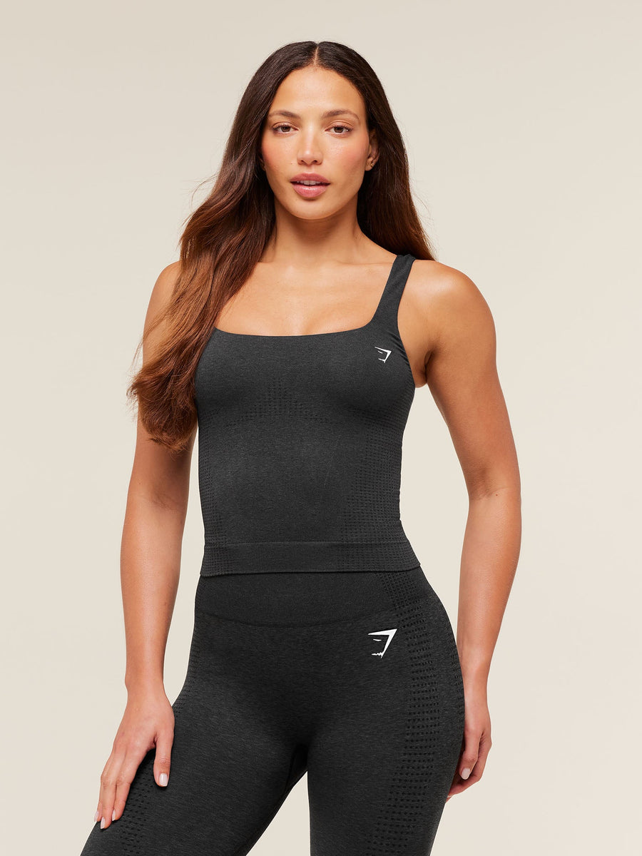 Gymshark Vital Tank With Shelf — Black Marl — 1