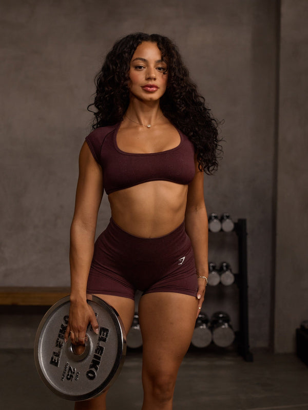 Gymshark Adapt Fleck x Whitney Short Sleeve Crop Top — Cherry Purple/Rich Maroon