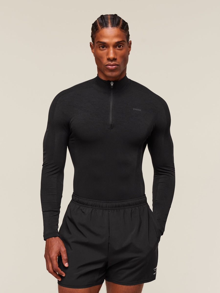 Gymshark everywear Warp Knit Polo 1/4 Zip — Black — 1